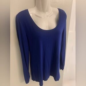 A.N.A. scoop neck stretch Pullover LS Top Women’s L Large 10 12 Solid Royal Blue